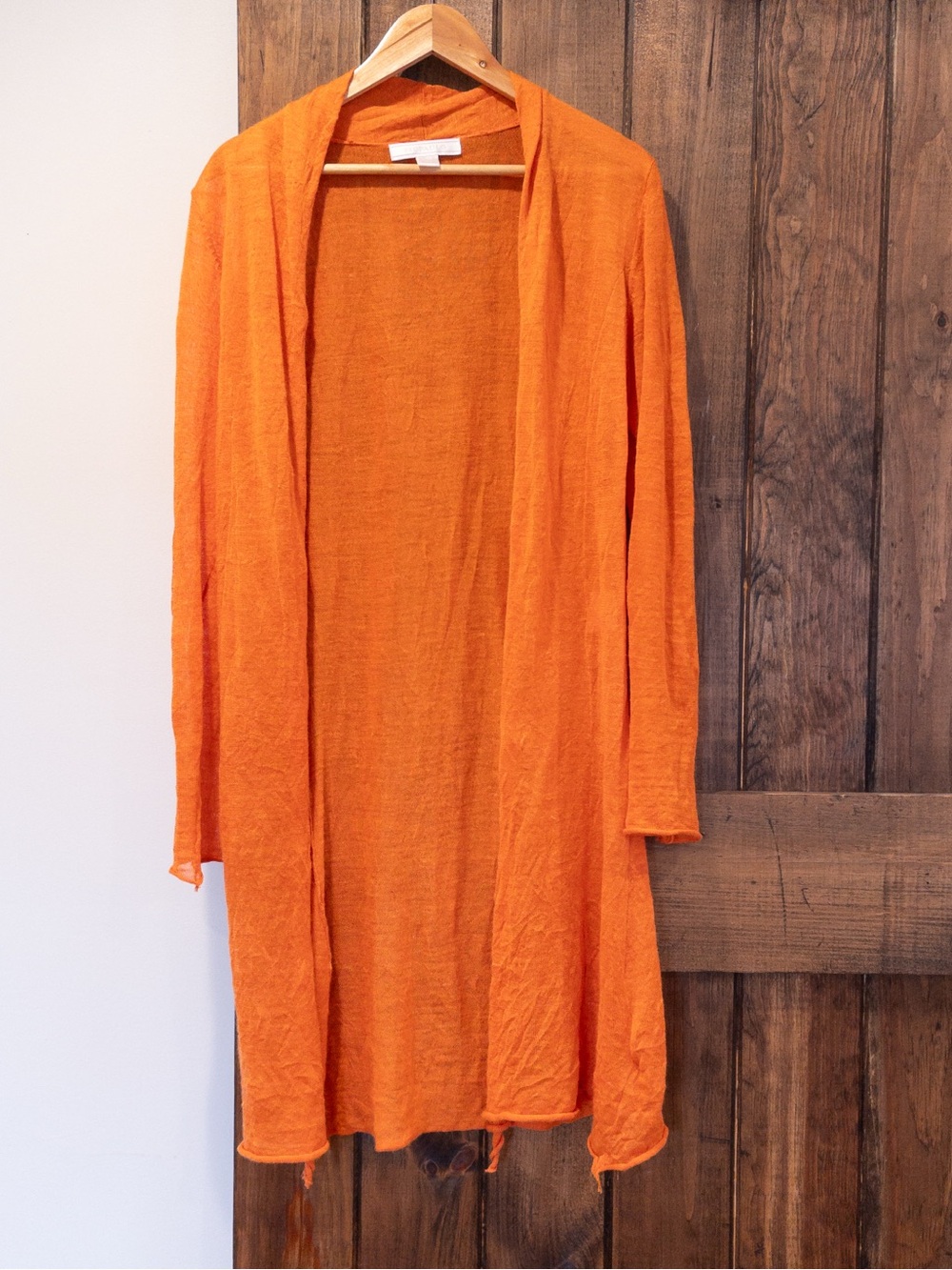 Sao Paulo Orange Linen Blend Open Front Lightweight Duster Cardigan Small 4 - Picture 2 of 7